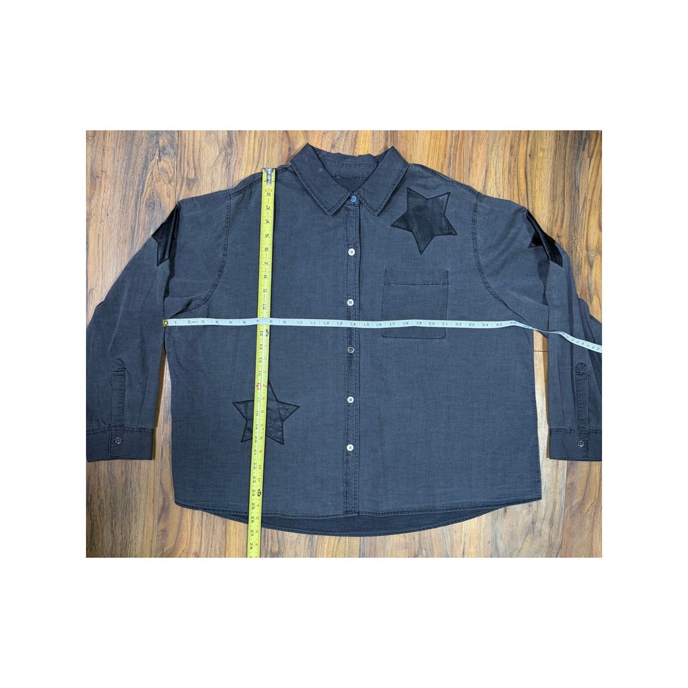 Unbranded Gray Star Patch Button Down Oversized Western Streetwear Shirt Top‎ - Picture 3 of 7